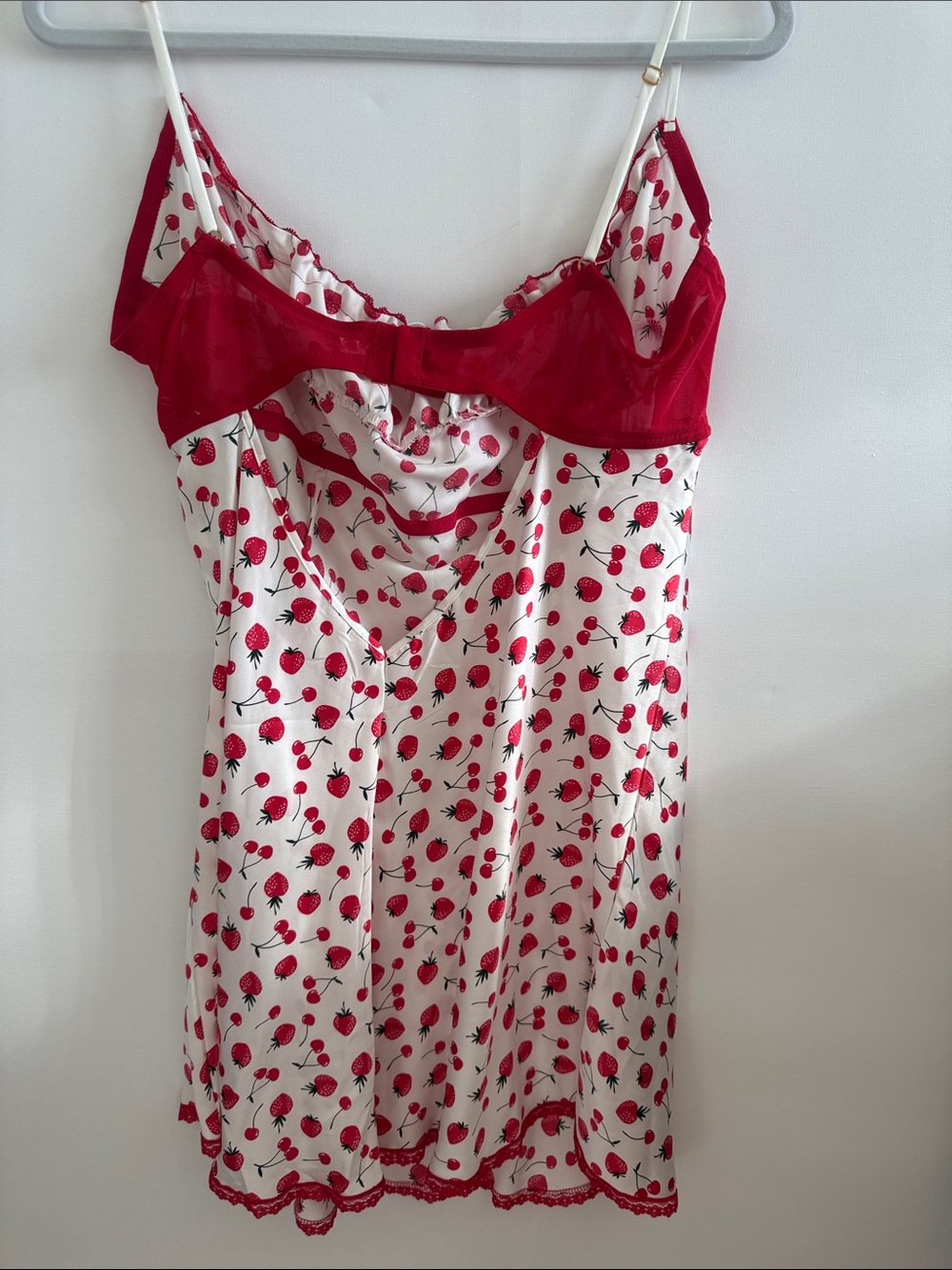 VS PINK by Frankie's Bikinis Slip Dress Red Strawberry Print & Lace Trim - Picture 6 of 7